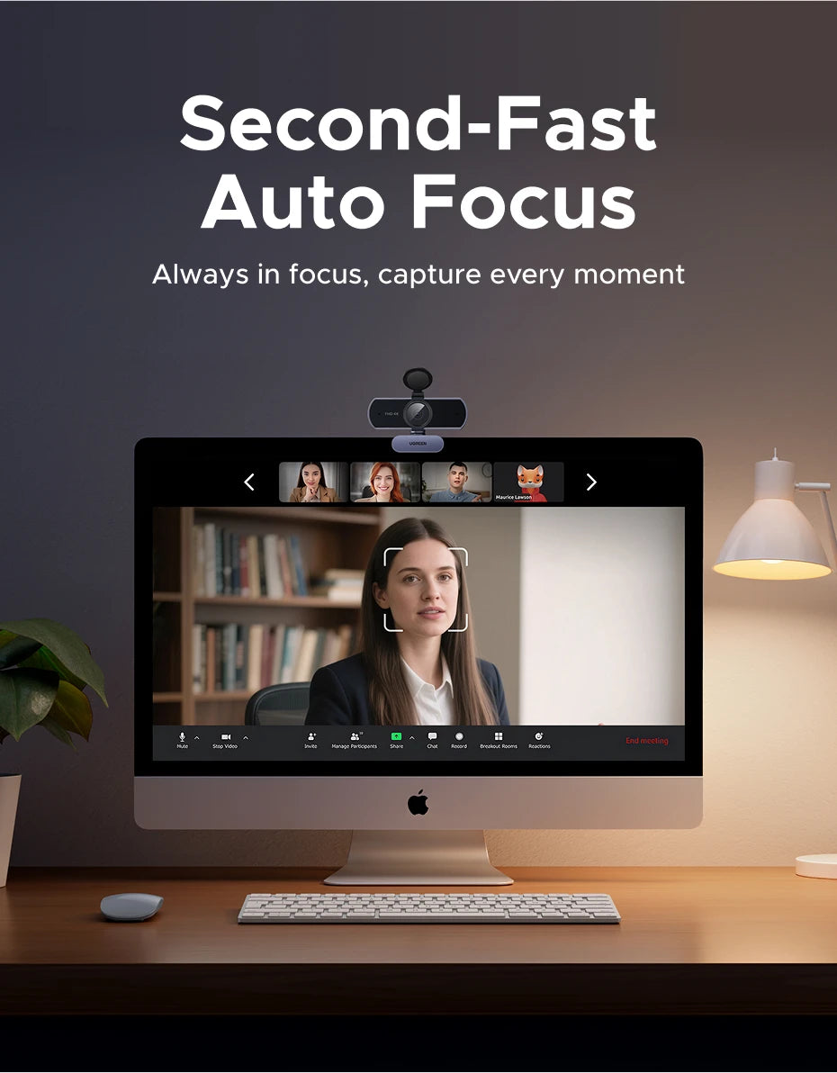 UGREEN 4K FHD Webcam – Auto Focus & Noise-Cancelling Mics
