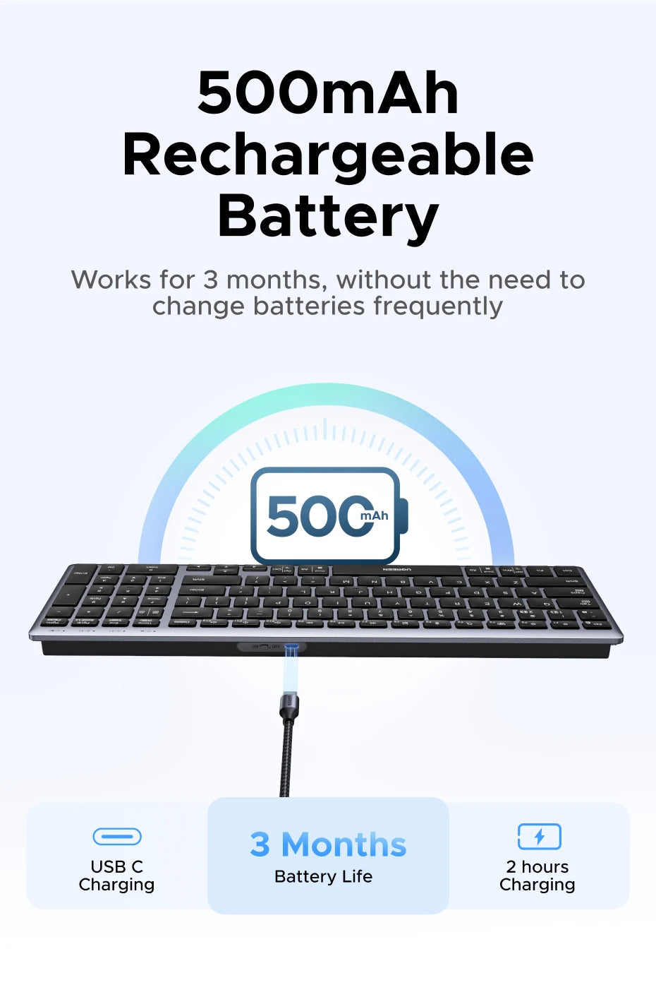 UGREEN 99-Key Wireless Keyboard (Bluetooth & 2.4G)
