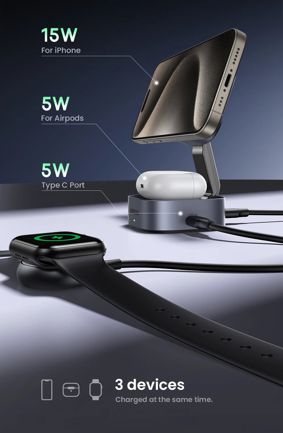 UGREEN Qi2 15W Magnetic Wireless Charging Stand