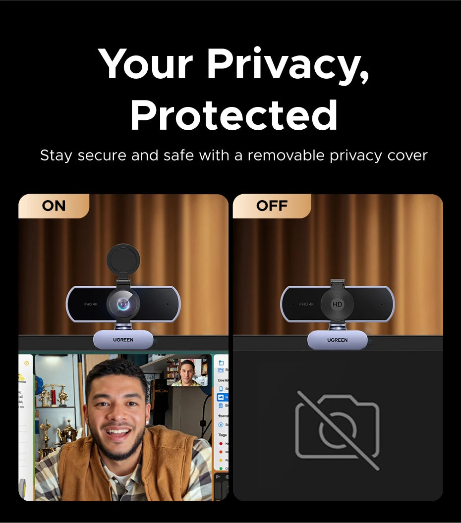 UGREEN 4K FHD Webcam – Auto Focus & Noise-Cancelling Mics