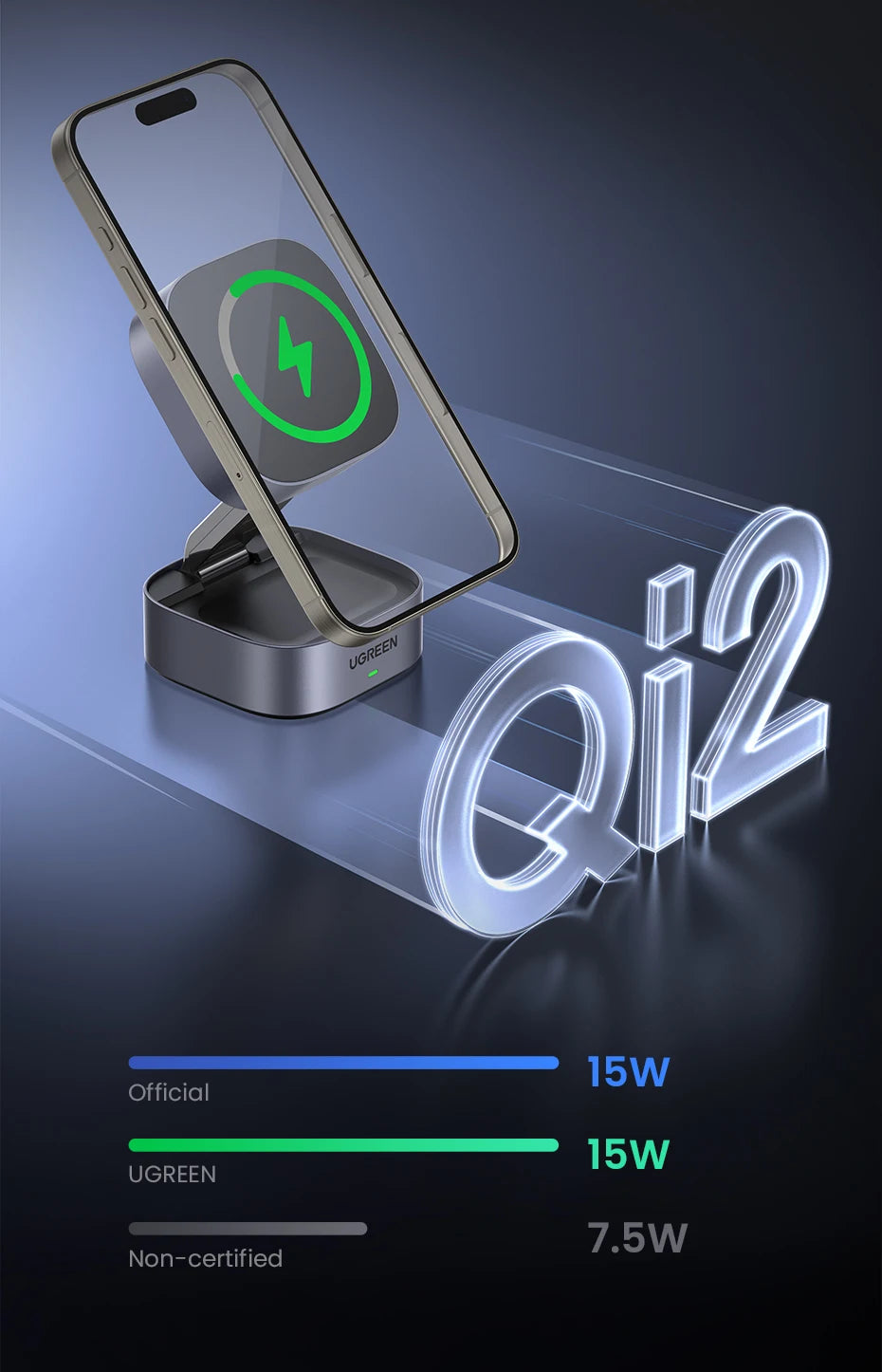 UGREEN Qi2 15W Magnetic Wireless Charging Stand