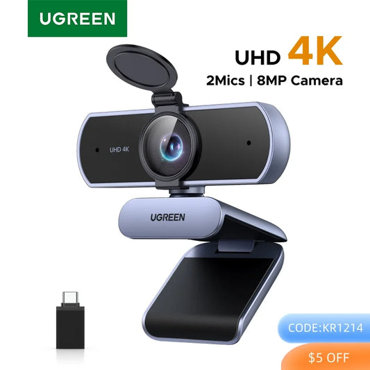 UGREEN 4K FHD Webcam – Auto Focus & Noise-Cancelling Mics