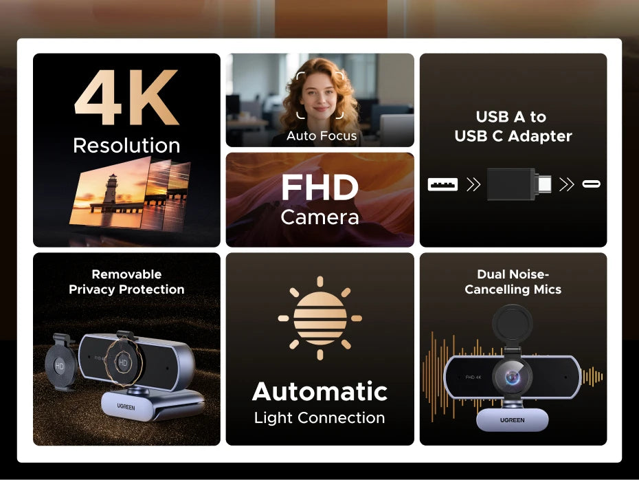 UGREEN 4K FHD Webcam – Auto Focus & Noise-Cancelling Mics