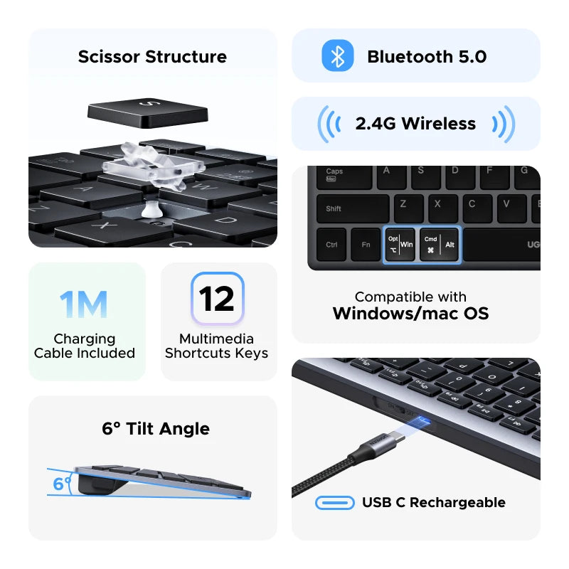 UGREEN 99-Key Wireless Keyboard (Bluetooth & 2.4G)