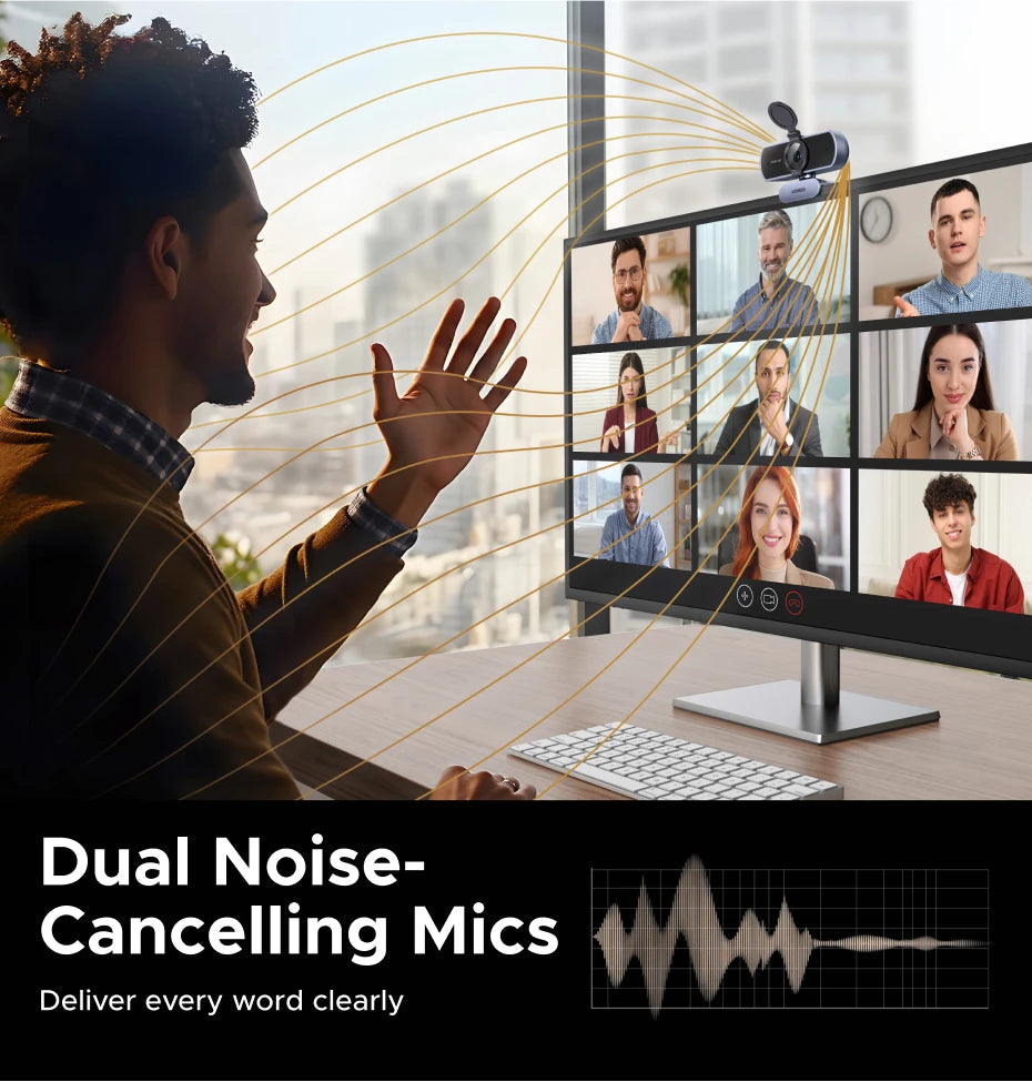 UGREEN 4K FHD Webcam – Auto Focus & Noise-Cancelling Mics