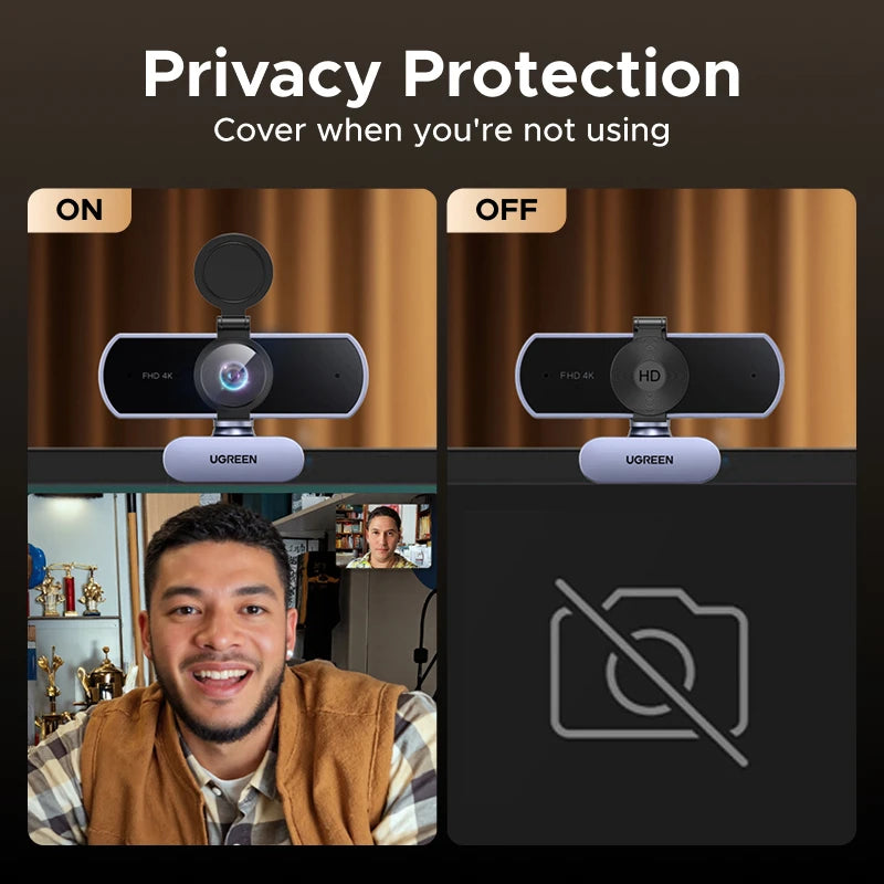 UGREEN 4K FHD Webcam – Auto Focus & Noise-Cancelling Mics